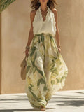 Frill Sleeveless Top and Wide-Leg Pants Two-Piece Set