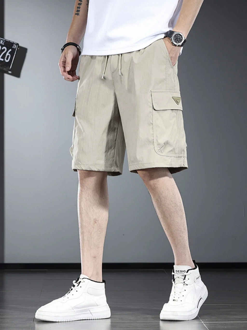 Men's Plus Size Drawstring Cargo Shorts