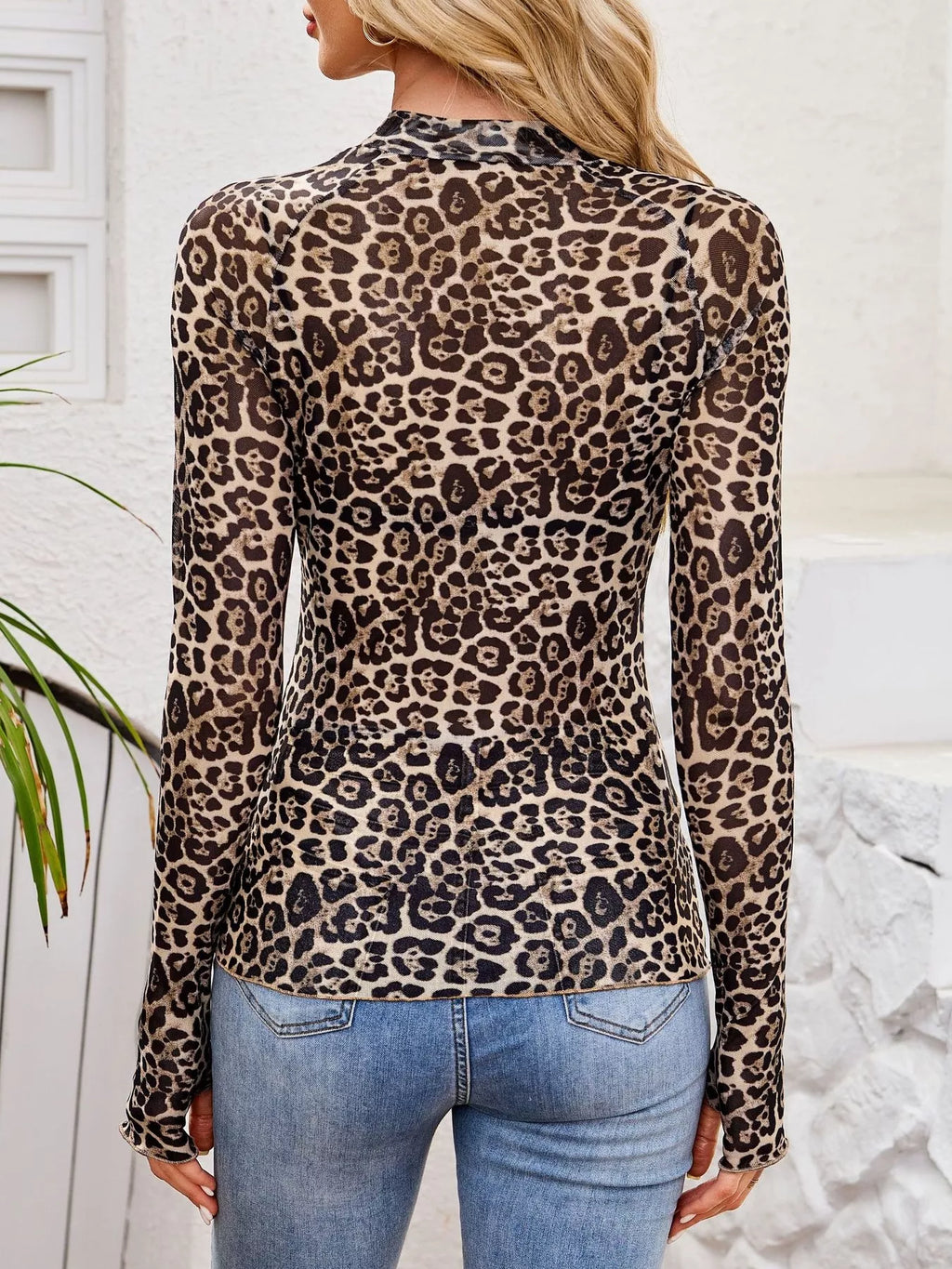 Sheer Mock Neck Long Sleeve Top