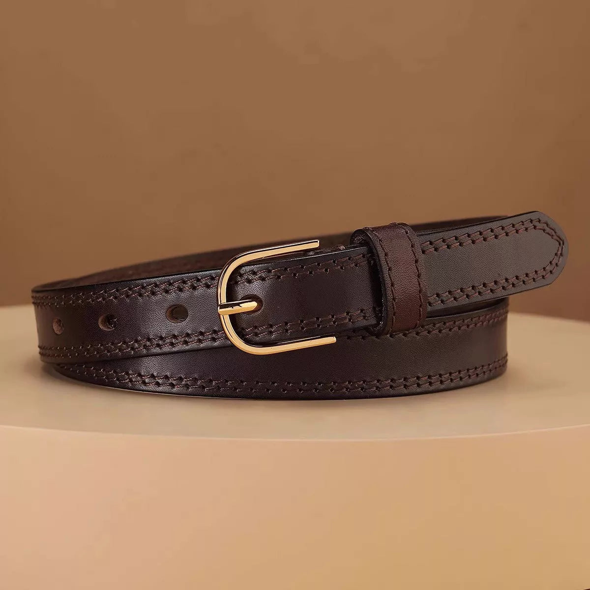Classic Leather Belt with Golden Buckle