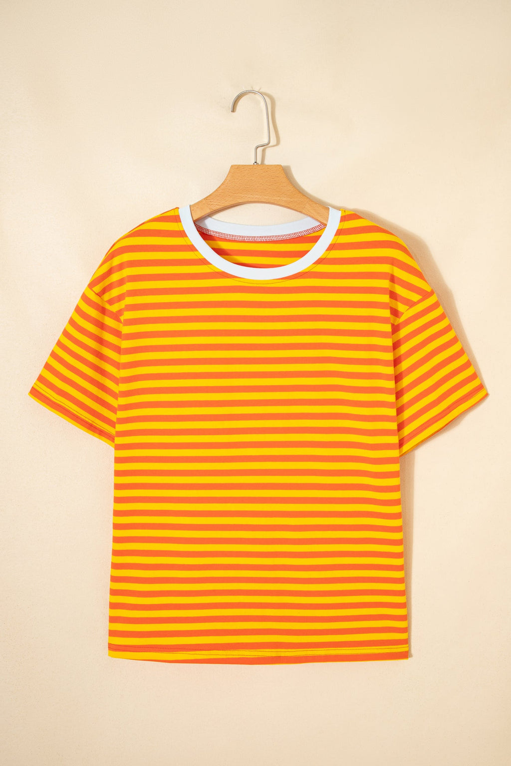Orange Stripe Contrast Crew Neck Drop Shoulder Loose Tee