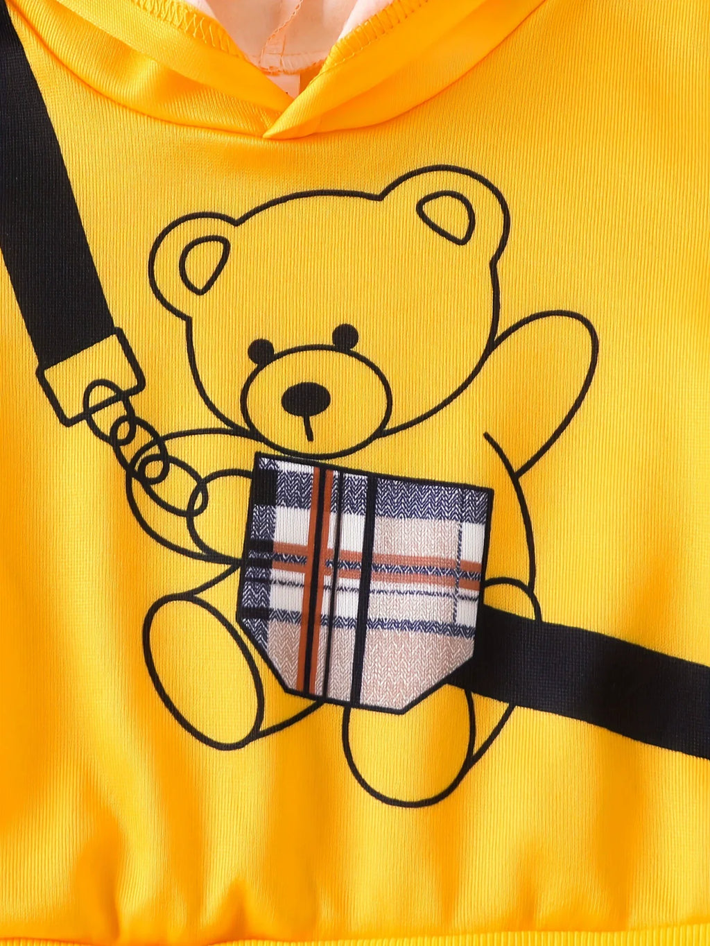 Children's Bear Graphic Hoodie & Plaid Pants Set