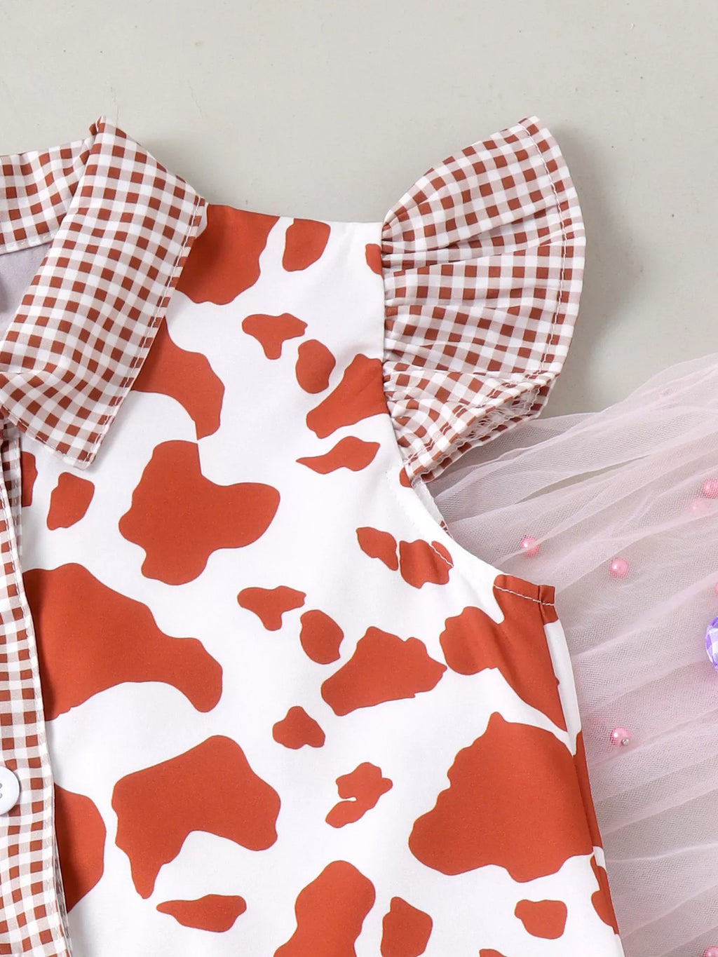 Children's Cow Print Ruffle Sleeve Top and Shorts Set