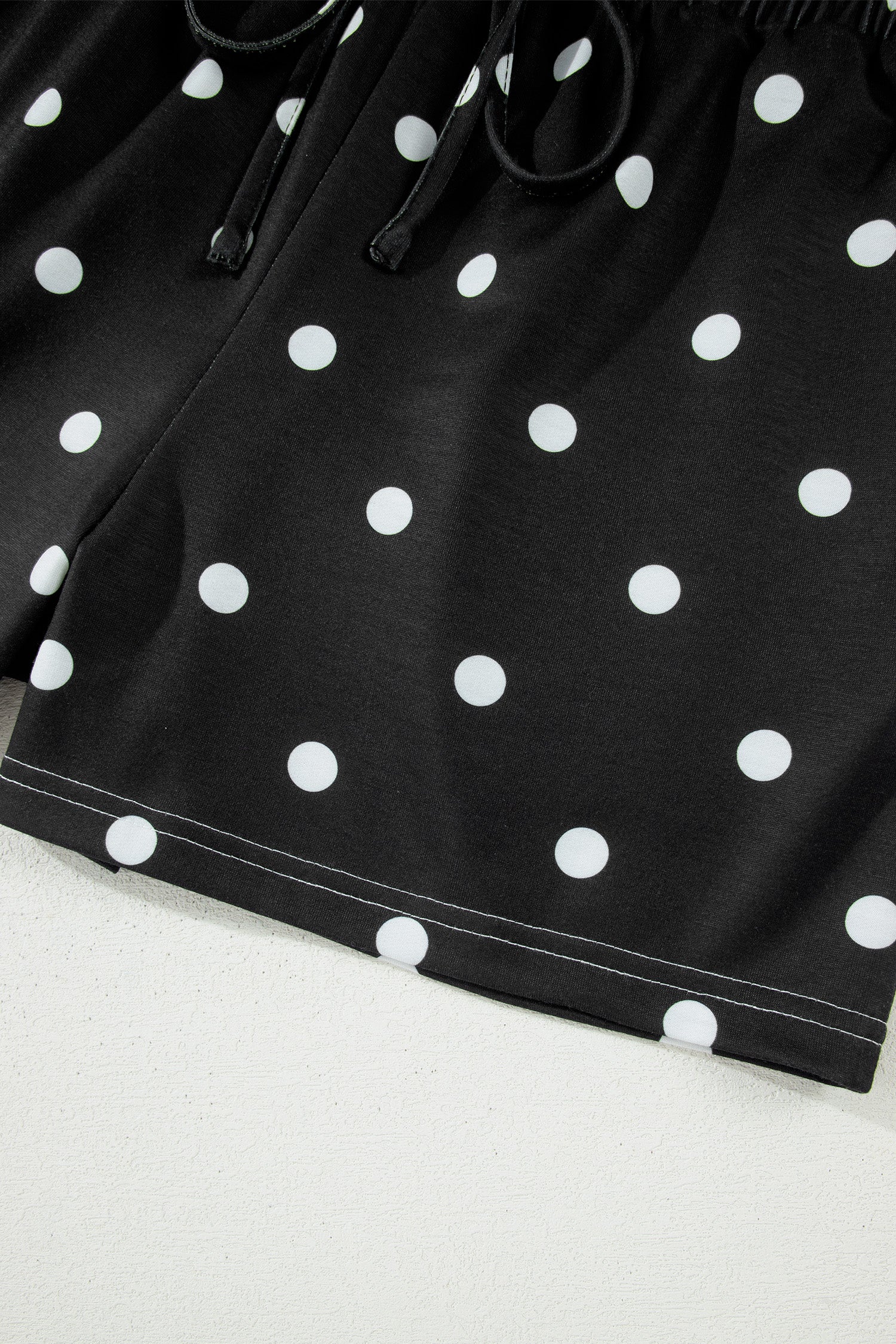 Black Exposed Seam Detail Polka Dot Loose Tee Drawstring Shorts Set