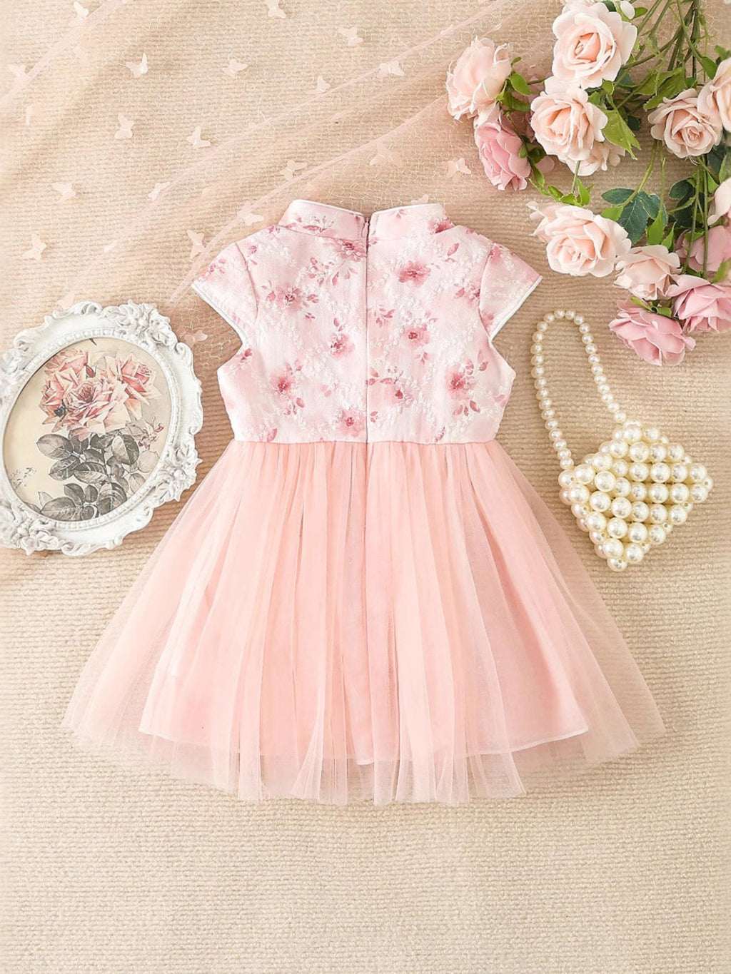 Children's Floral Cap Sleeve Tulle Dress