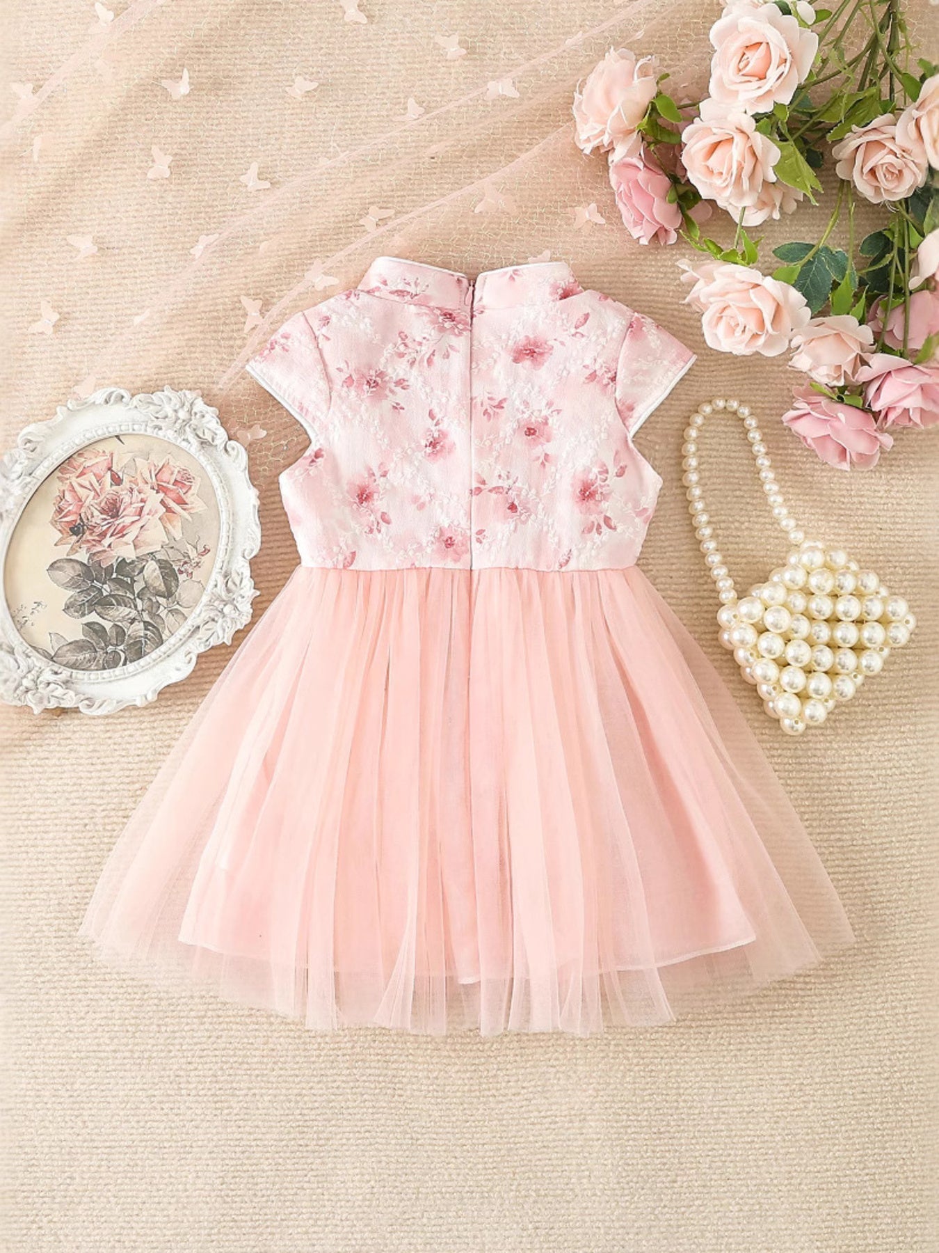 Children's Floral Cap Sleeve Tulle Dress