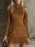 Fringed Cold Shoulder Mini Dress