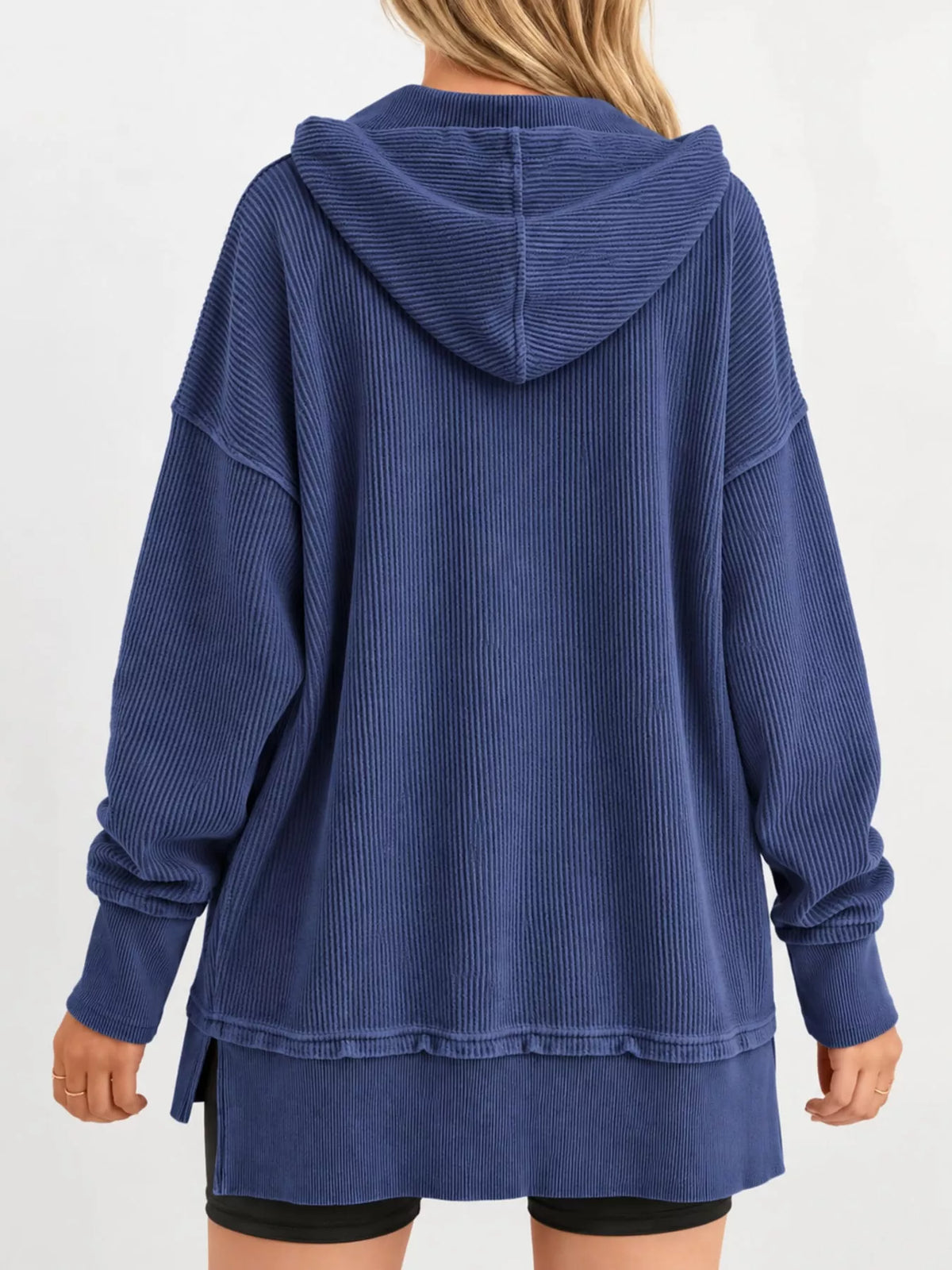 Full Size Snap Button Placket Dropped Shoulder Hoodie Plus Size