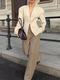 V-Neck Button-Up Blazer with Structured Shoulders