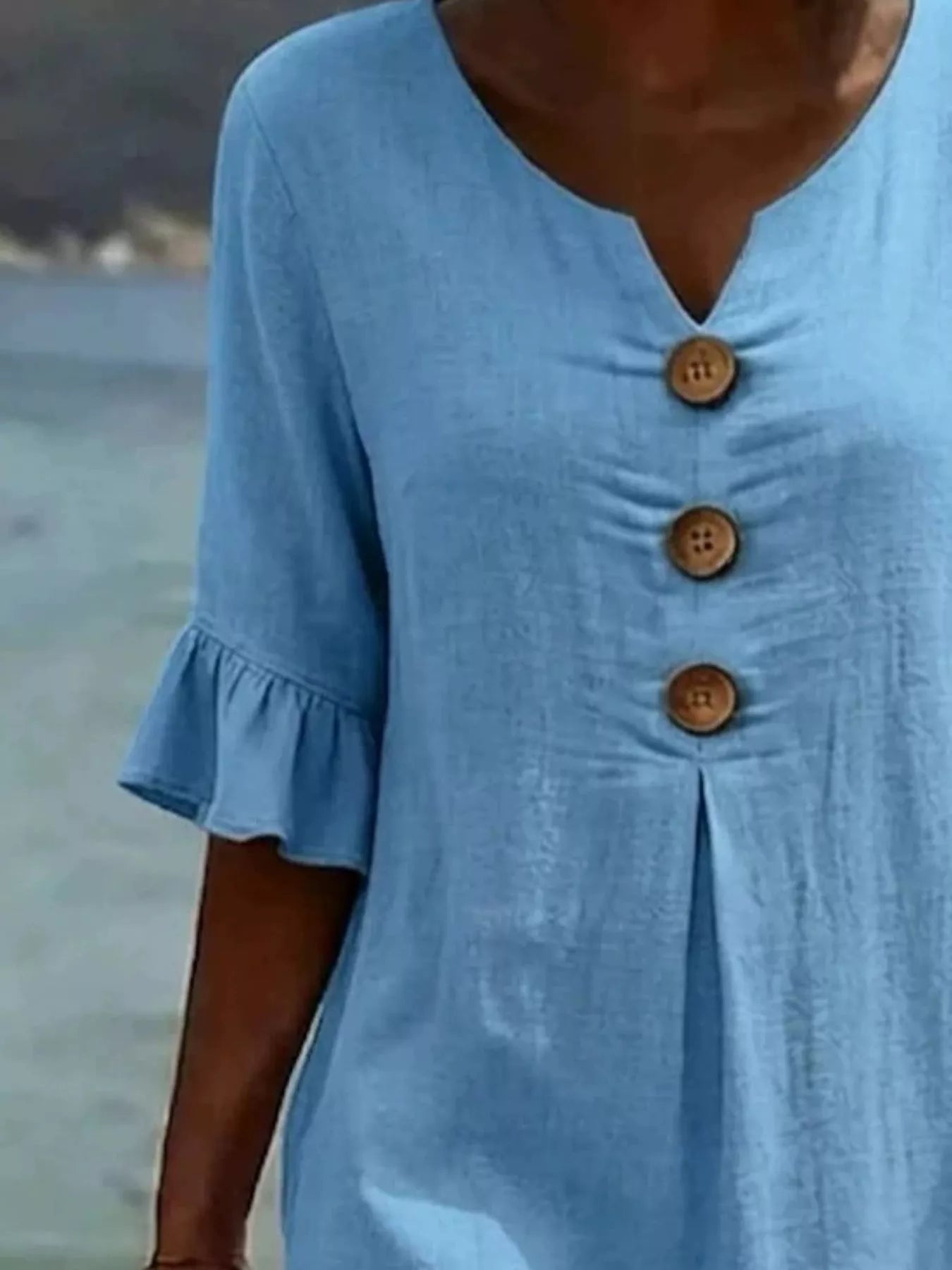 Full Size Casual Decor Button Dress with Ruffle Sleeves Plus Size