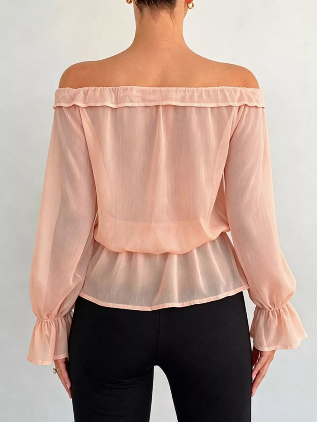 Off-Shoulder Flounce Sleeve Chiffon Blouse