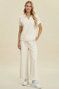 Collared Neck Short Sleeve Top and Pants Set