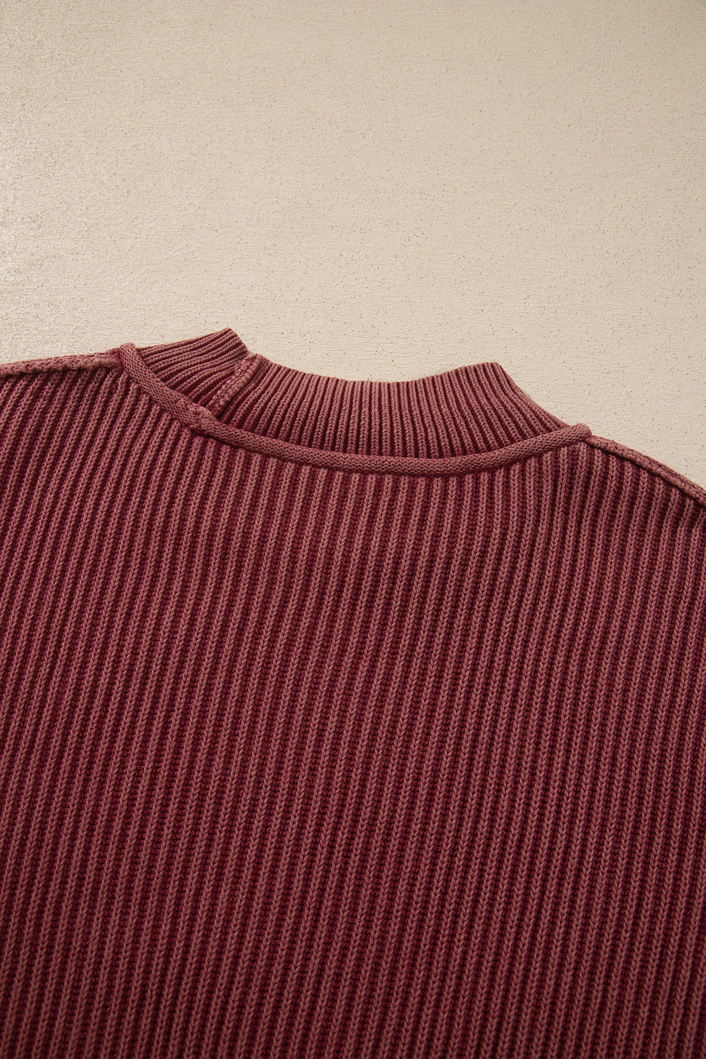 Red Dahlia Drop Shoulder High Neck Ribbed Sweater