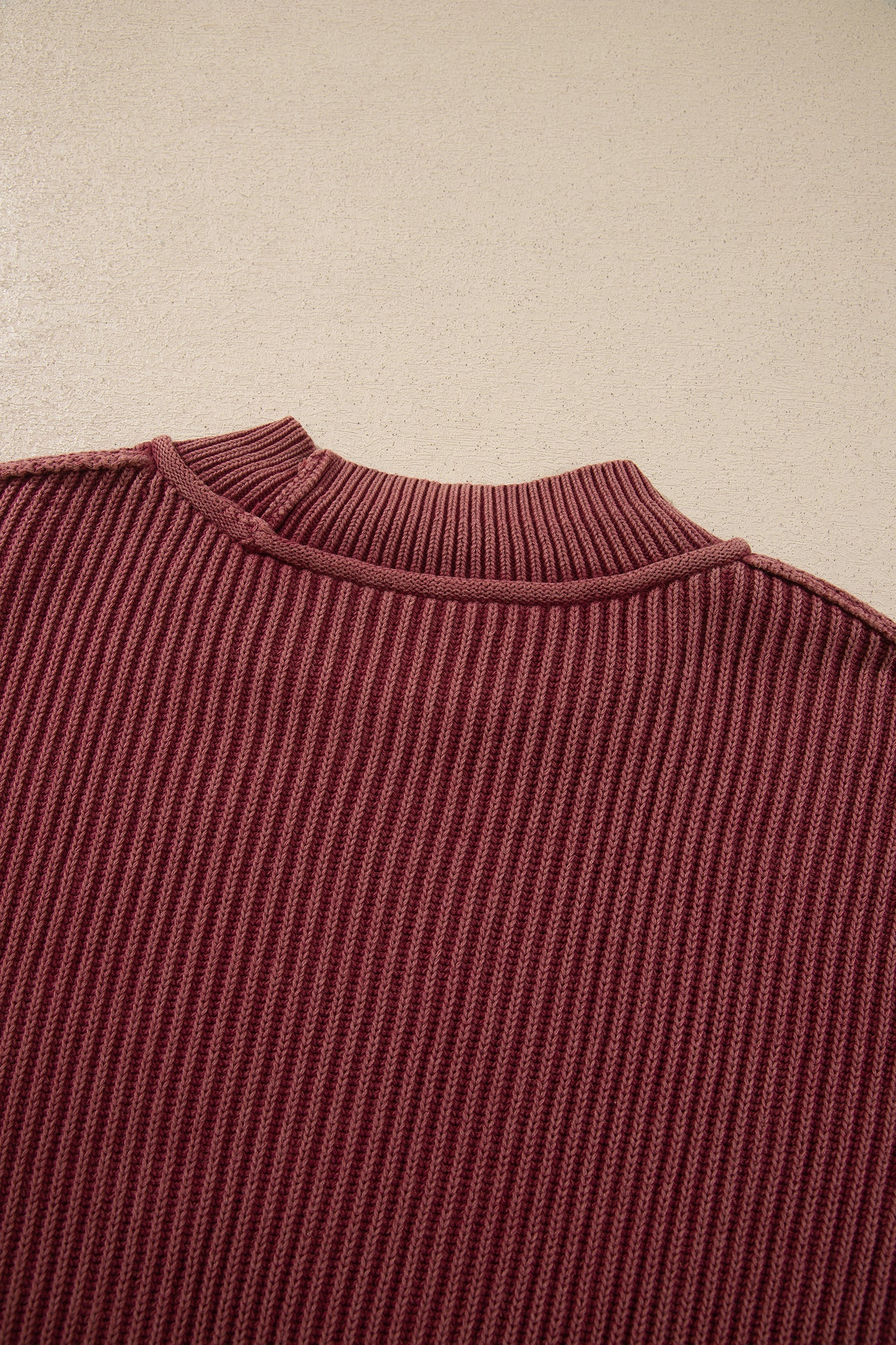 Red Dahlia Drop Shoulder High Neck Ribbed Sweater