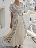 Full Size Striped Short Sleeve Wrap Maxi Dress Plus Size