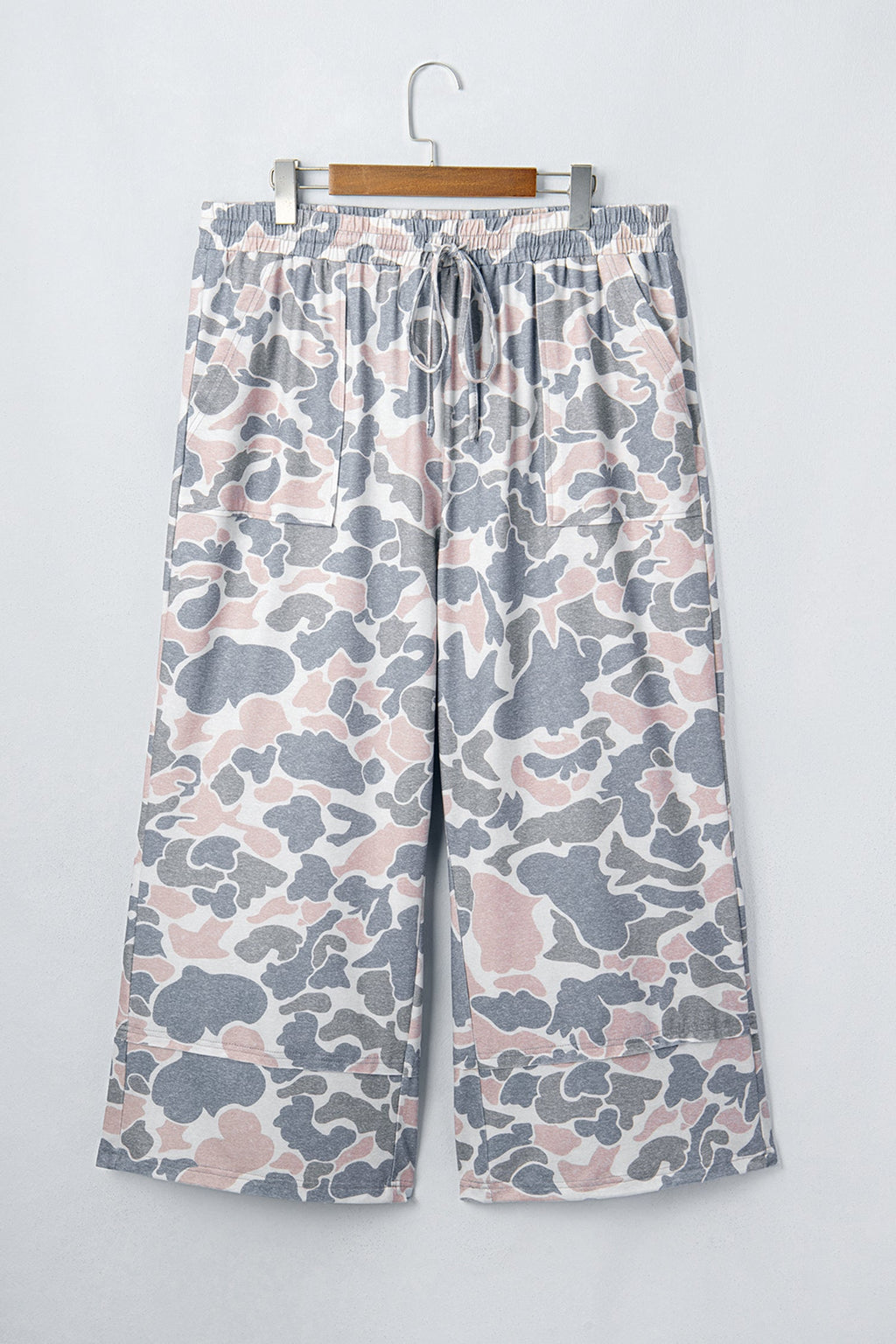 Khaki Camouflage Print Patch Pockets Ankle-Length Plus Size Pants