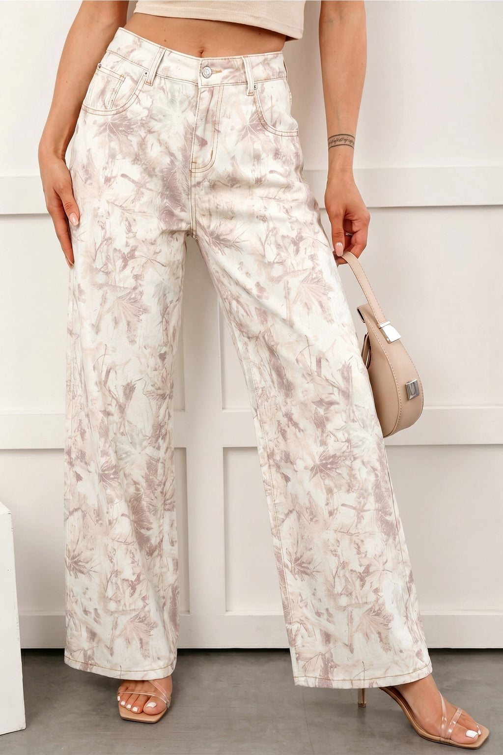 Khaki Woodland Camo Tummy Control Denim Wide Leg Jeans