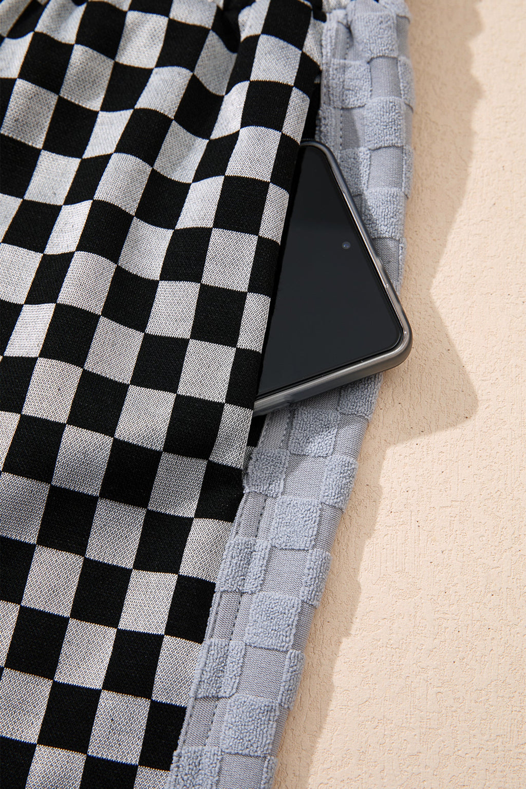 Checker Textured Patchwork Drawstring Waist Pants