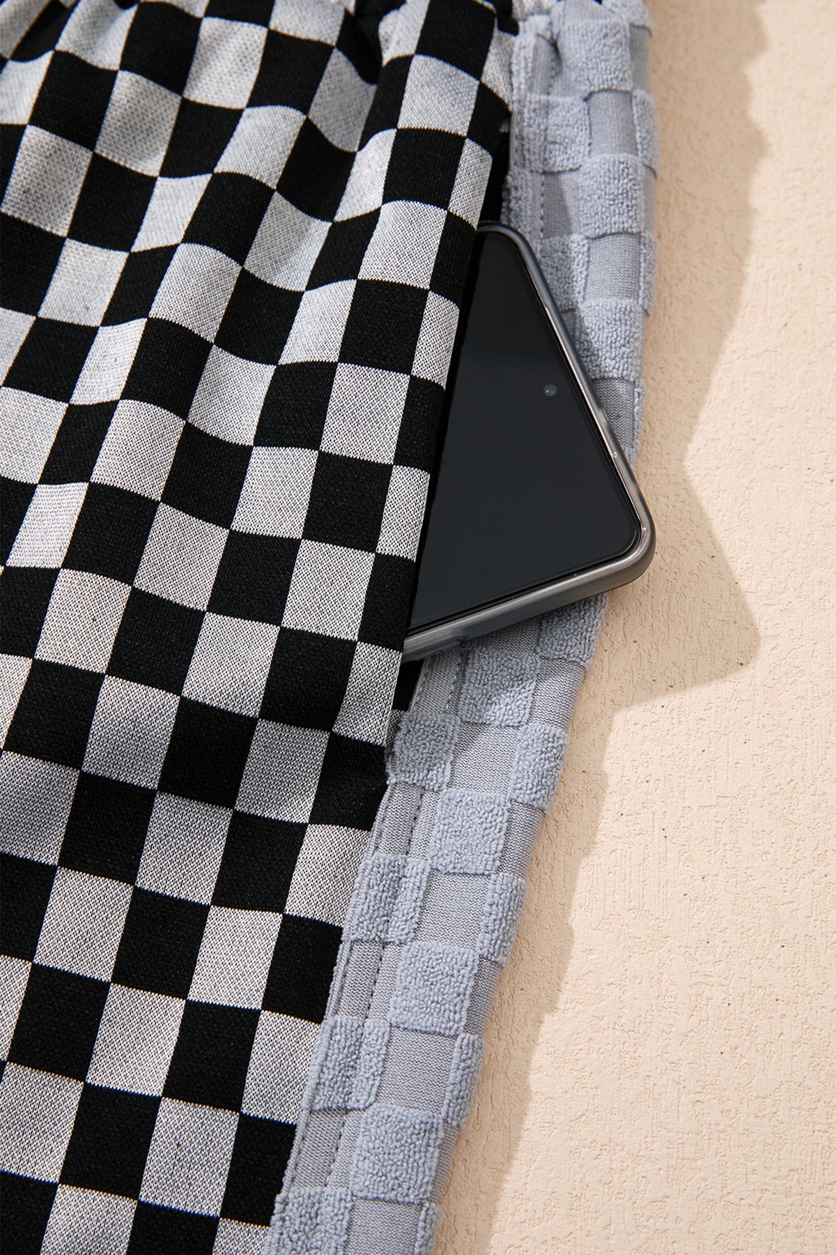 Checker Textured Patchwork Drawstring Waist Pants