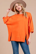 Side Slit Puff Sleeve Drop Shoulder Sweatshirt