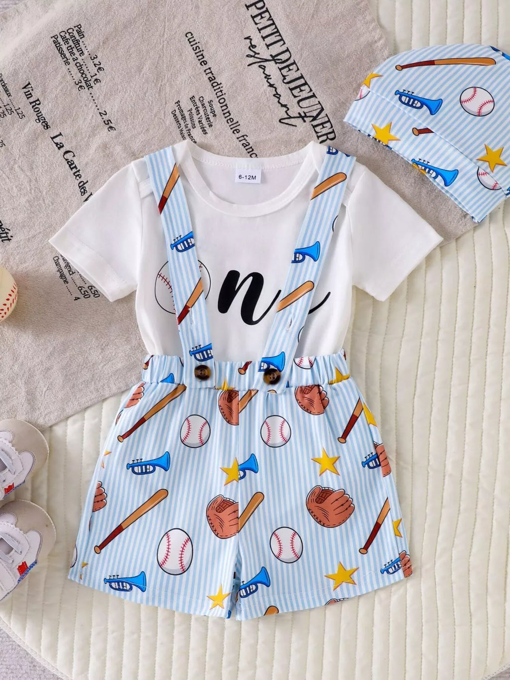 Children's Baseball Themed Bodysuit and Suspender Set