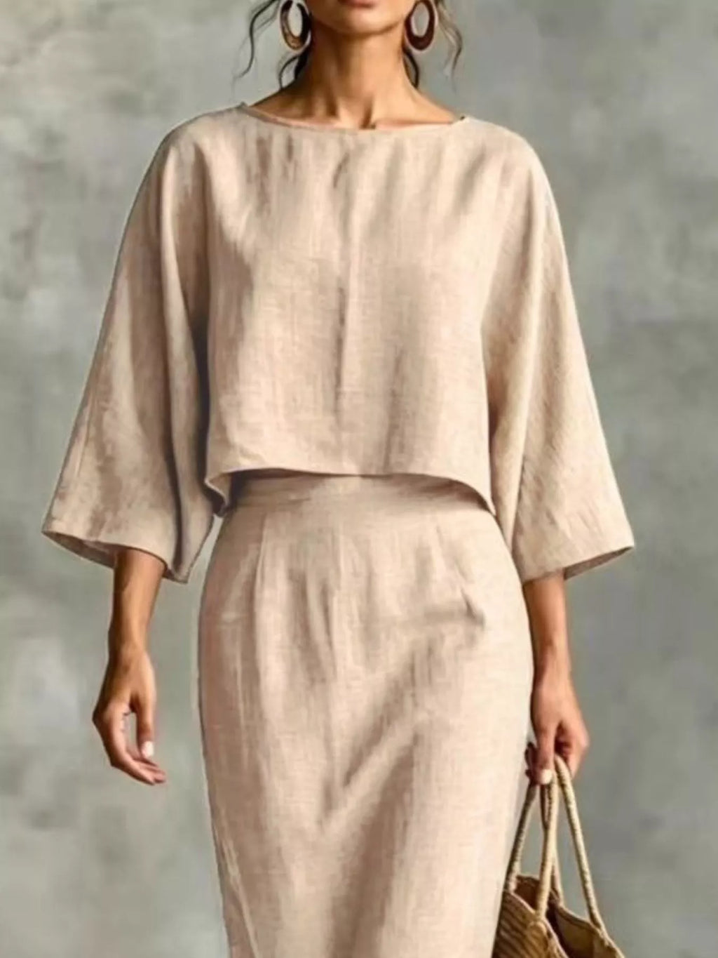 Full Size Solid Color Cropped Top and Midi Skirt Set Plus Size