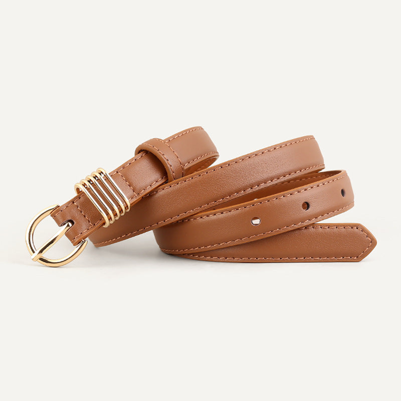 Skinny Leather Belt with Gold Buckle