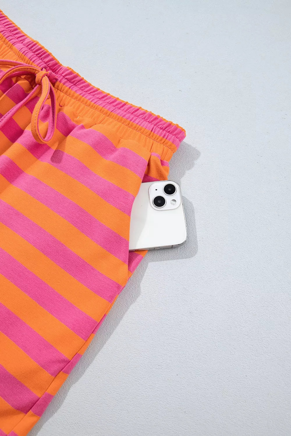 Stripe Color Block Patchwork Mock Neck Pullover Drawstring Mini Skort Set