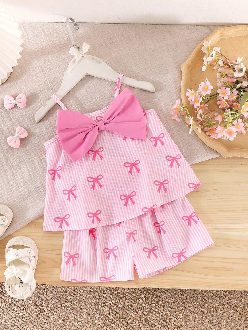 Children's Striped Bow Cami and Shorts Set