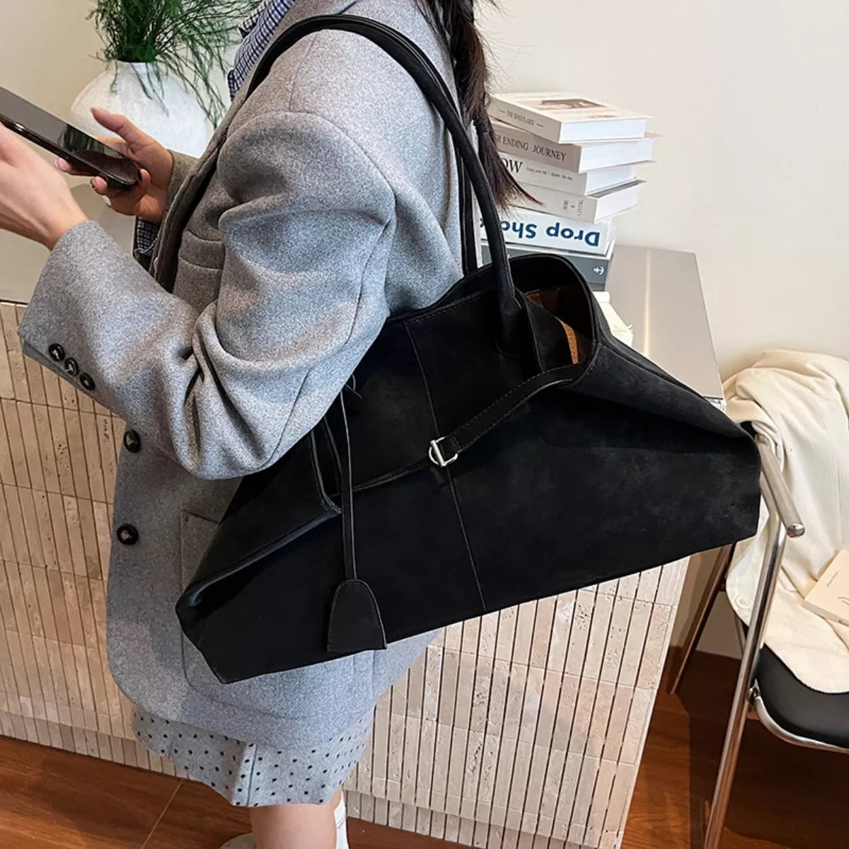 Elegant Suede Tote Handbag