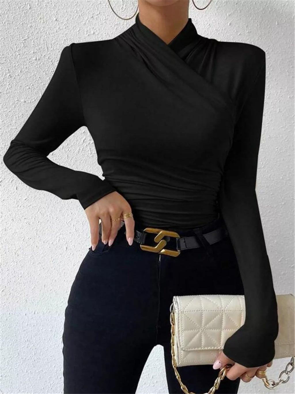 Ruched Long Sleeve Slim Fit Top