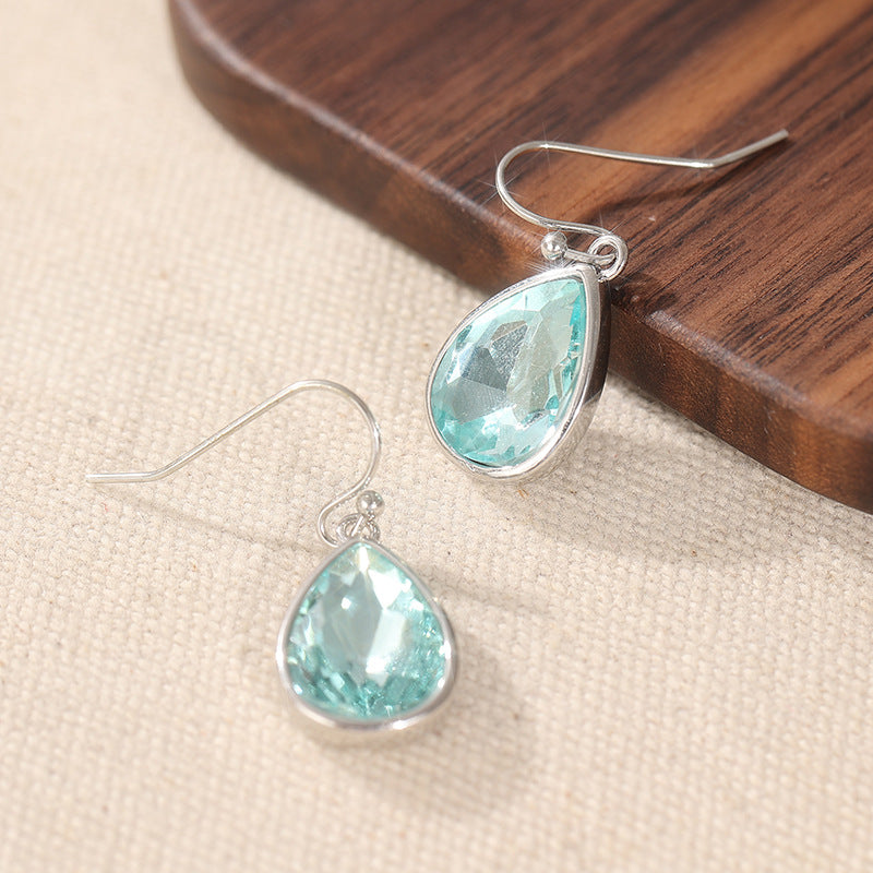 Elegant Light Blue Crystal Teardrop Earrings Silver Tone Brass Women Daily Wedding Fashion Jewelry Gift