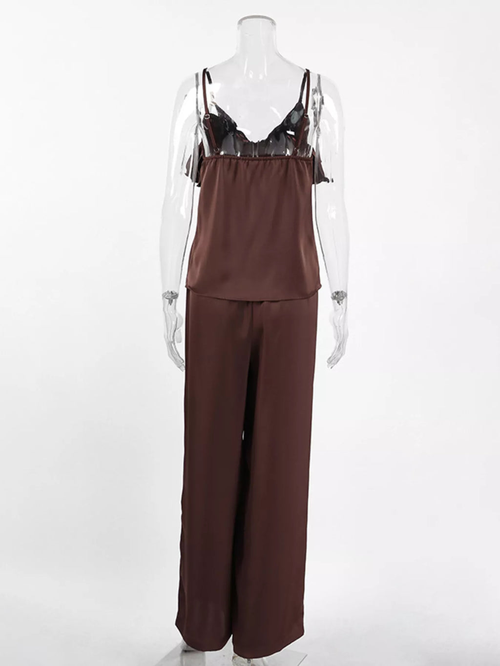 Ruffle V-Neck Cami and Wide-Leg Pants Two-Piece Set