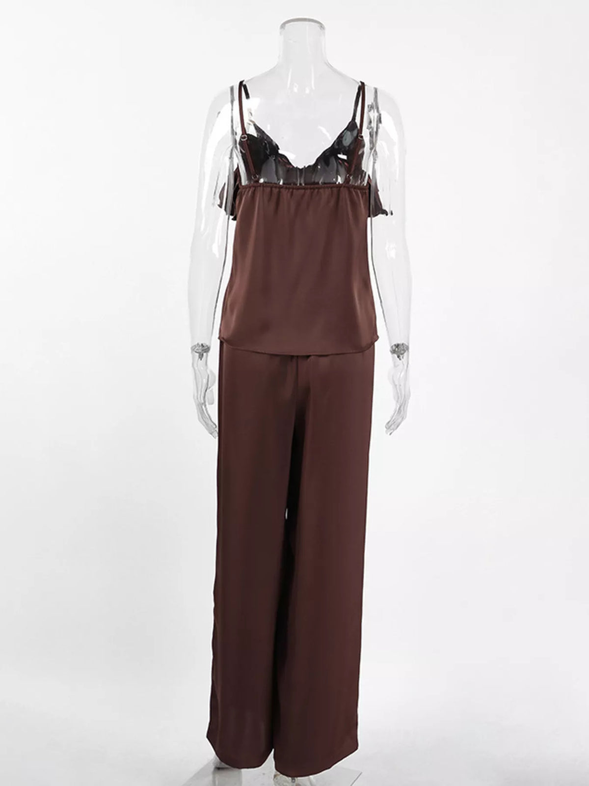 Ruffle V-Neck Cami and Wide-Leg Pants Two-Piece Set