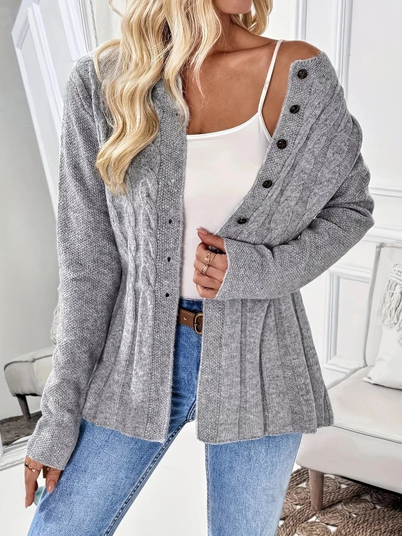 Cable Knit Button Up Cardigan