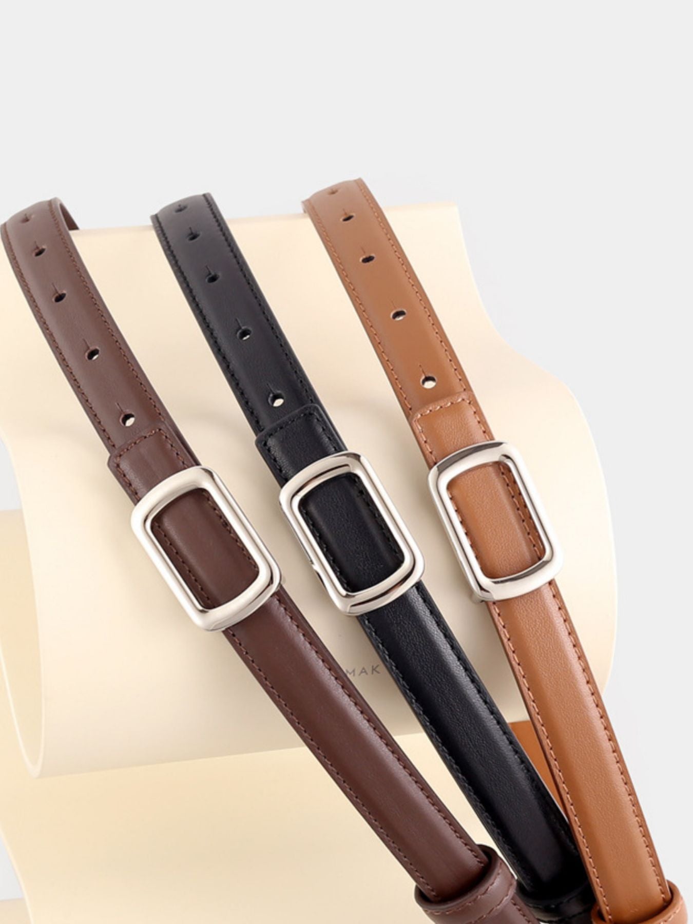 Leather Skinny Belt with Buckle
