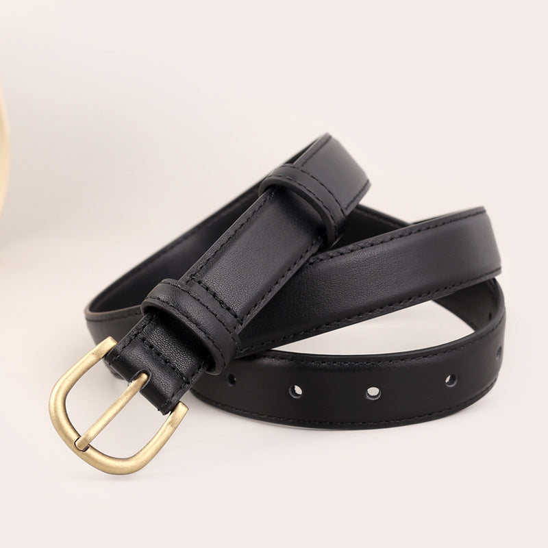 Skinny Leather Belt with Golden Buckle