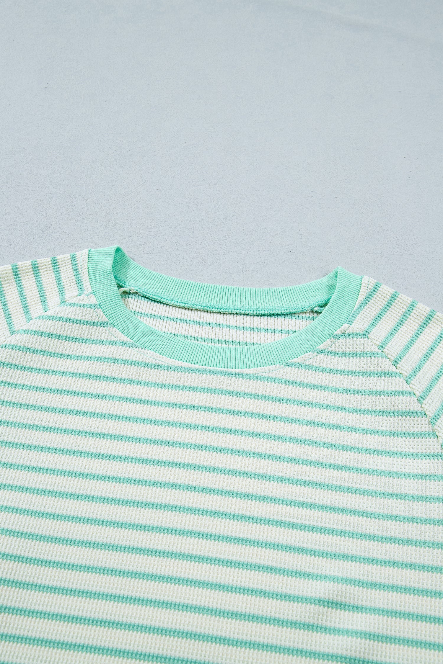Green Stripe Colorblock Trim Round Neck Short Sleeve Tee
