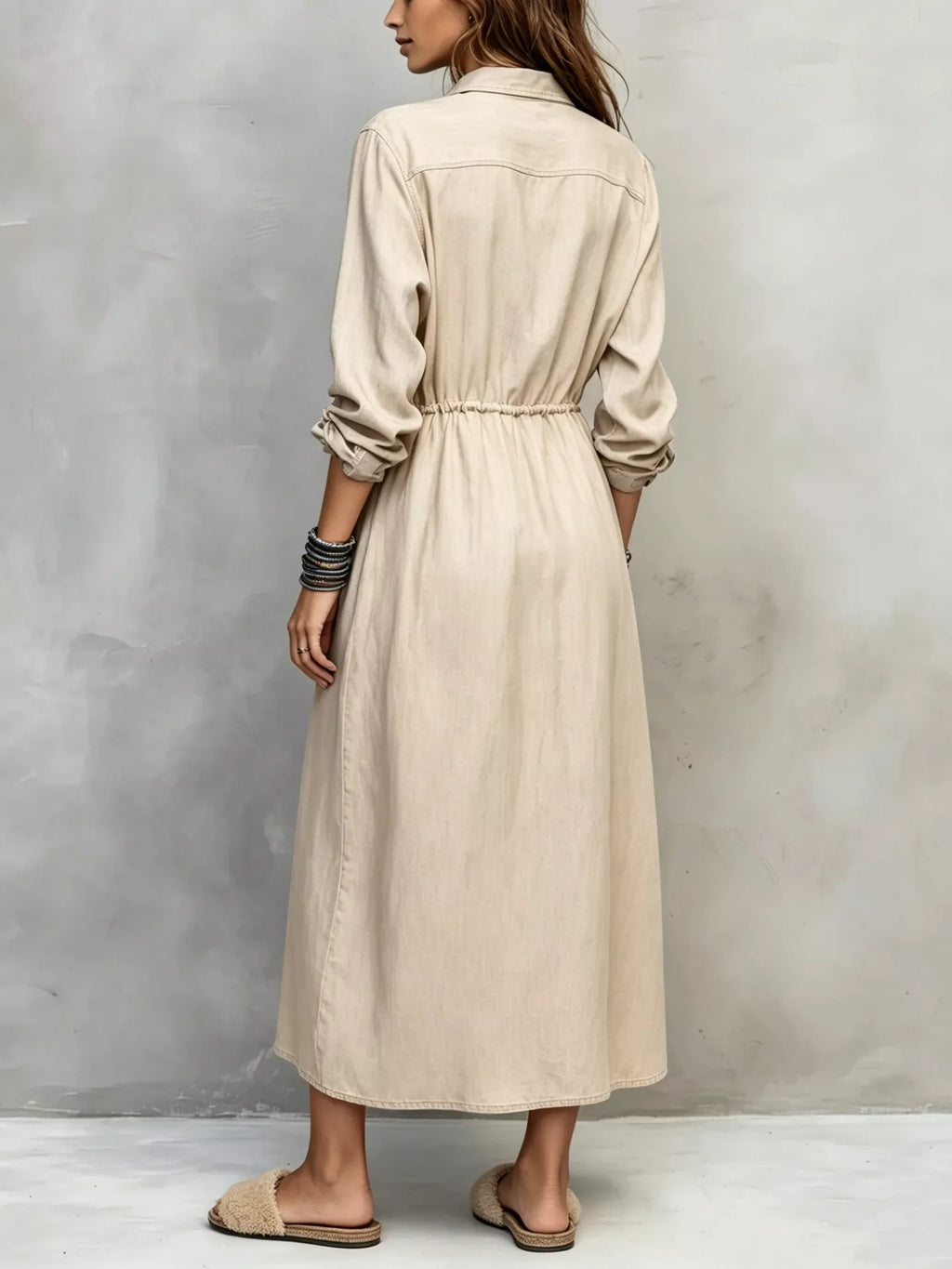 Full Size Button Front Long Sleeve Shirt Dress Plus Size