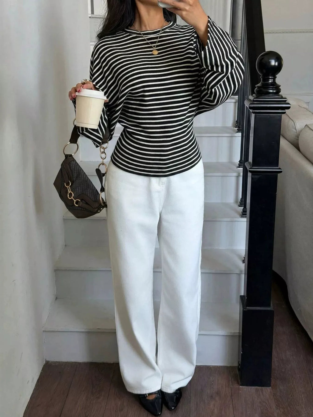 Casual Striped Batwing Sleeve T-Shirt
