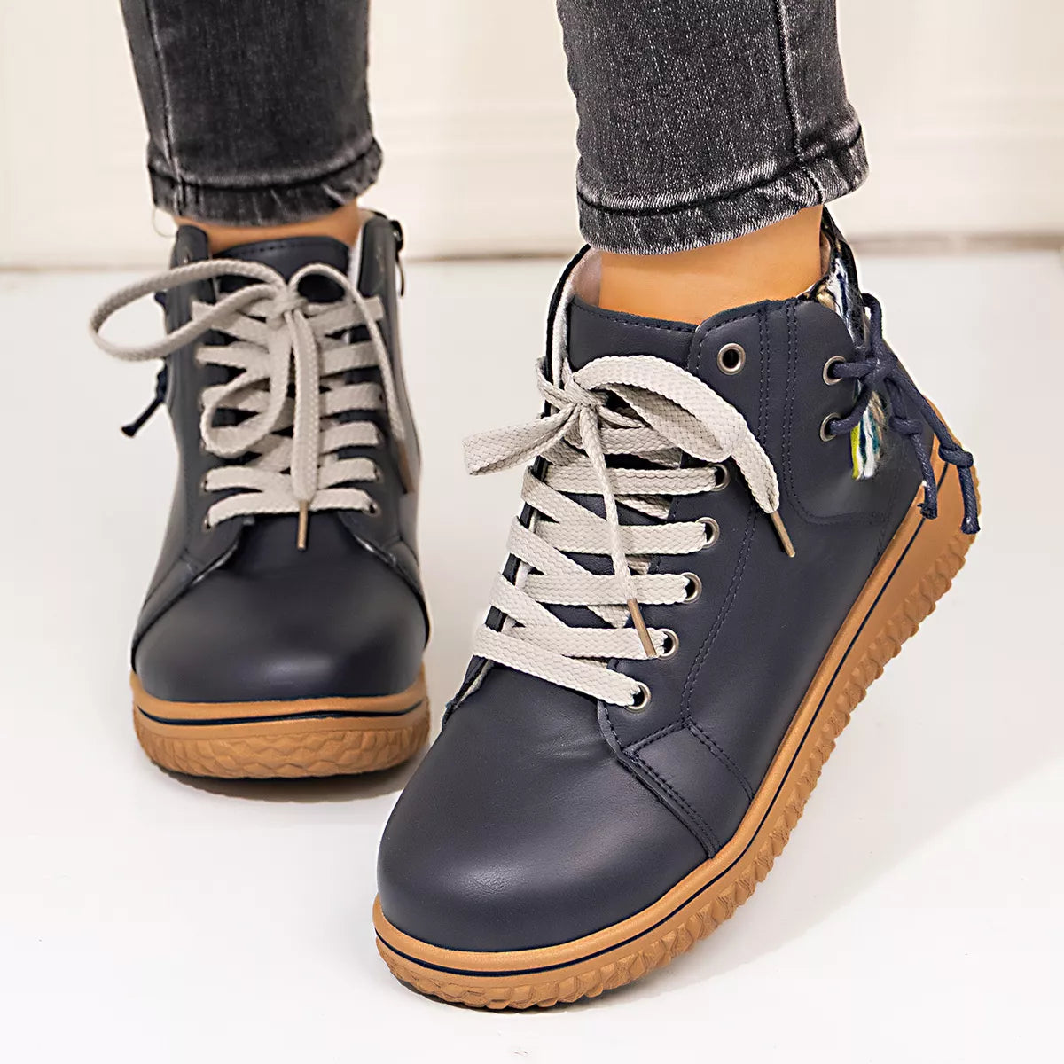 Lace-Up Ankle Boots with Zipper Detail