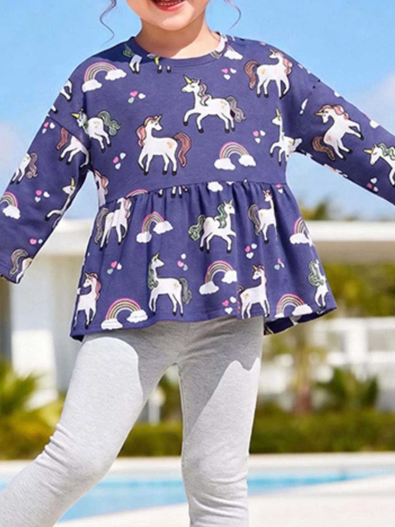 Children‘s Unicorn Print Peplum Top and Leggings Set
