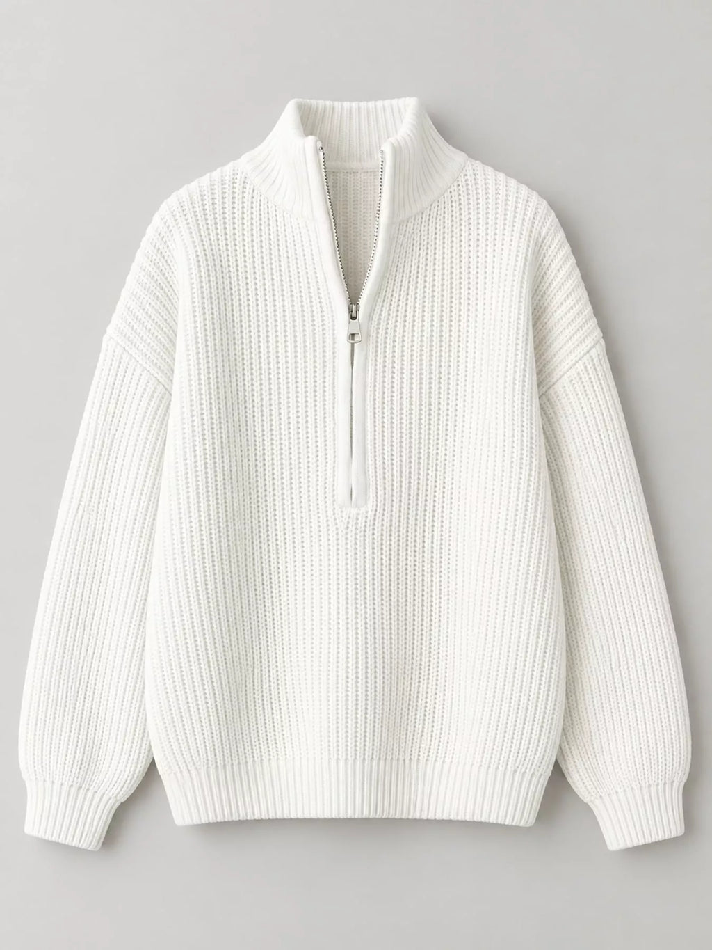 Full Size Half Zip Dropped Shoulder Sweater Plus Size