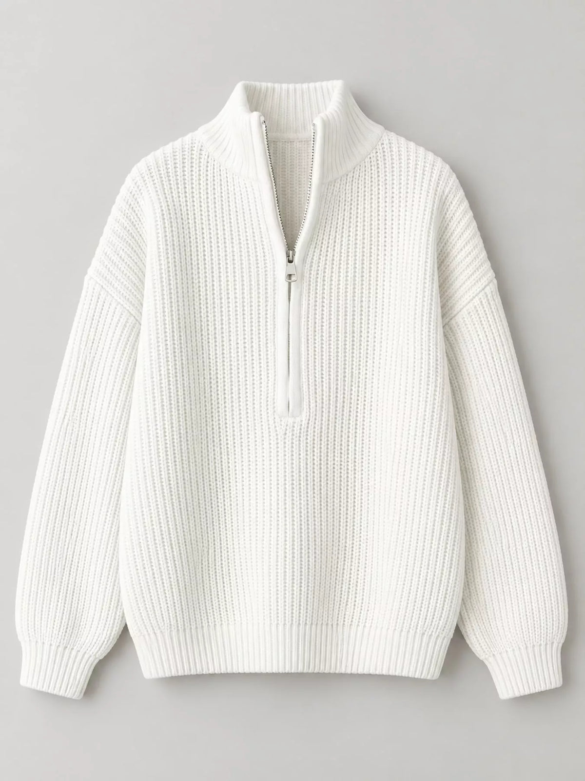 Full Size Half Zip Dropped Shoulder Sweater Plus Size