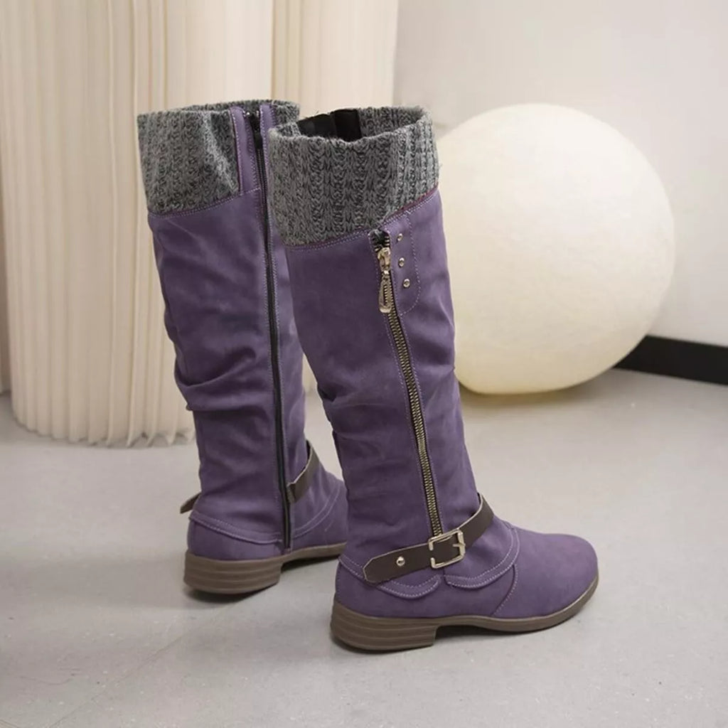 Knee High Slouch Boots with Knit Cuff