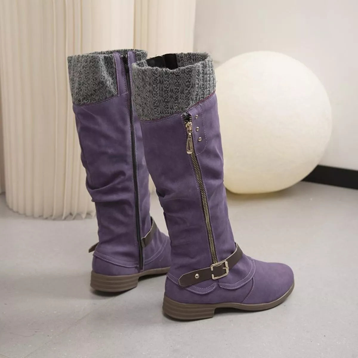 Knee High Slouch Boots with Knit Cuff