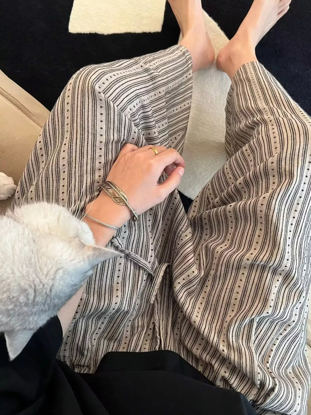 Men's Plus Size Striped Wide-Leg Casual Pants