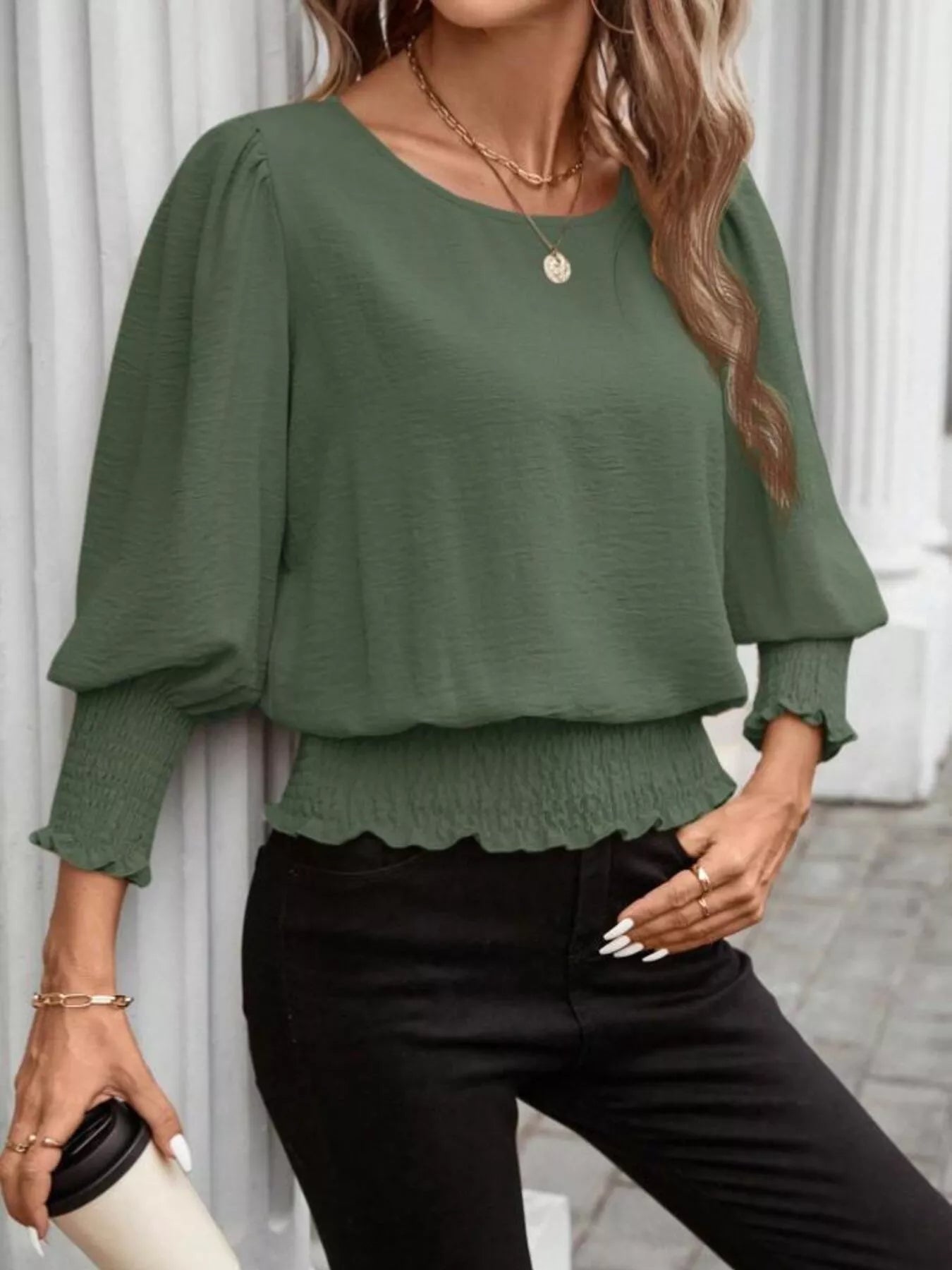 Puff Sleeve Smocked Blouse