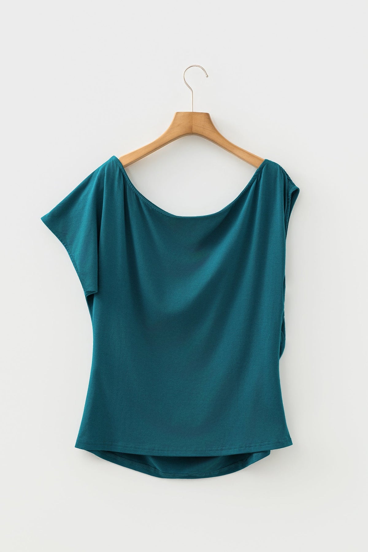 Plus Size Solid Asymmetric Neck Short Sleeve Blouse