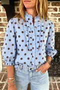 Polka Dot Ruffled Stand-Collar Shirt